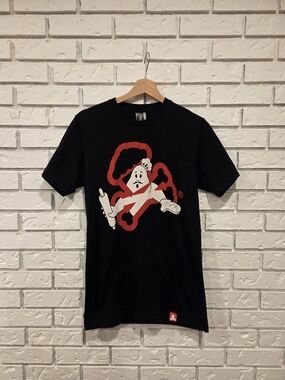 Johnny Cupcakes Ghostbusters-Inspired Black Graphic T-Shirt - Red & White Logo